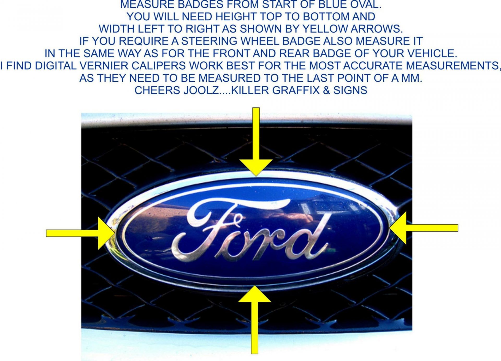 CUSTOM SIZE FORD STYLE BADGE DECAL/STICKER,ANY MODEL MADE TO SIZE ANY COLOURS - Image 3